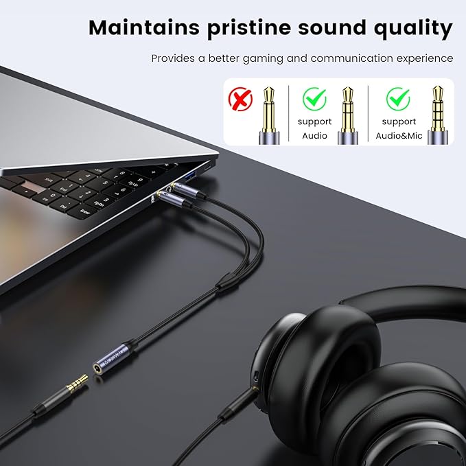 MOSWAG Headphone Splitter for Computer, 3.5mm Female to Dual 3.5mm Male Cable for PC Gaming, Headphone Mic Splitter for PC 24K Gold-Plated with Noise Cancellation for Laptop/Speakers/Mic【11inch/28cm】