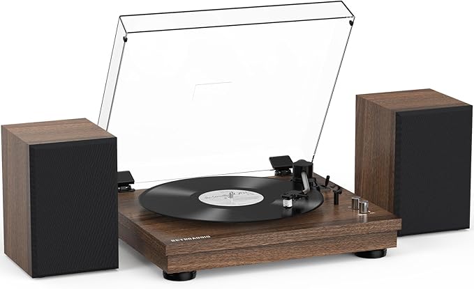 Vinyl Record Player with 24W HiFi Stereo Speakers Vintage Bluetooth Turnable for Vinyl Records with Belt Drive 2-Speed, Magnetic Cartridge RCA Output BT5.3