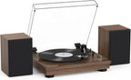 Vinyl Record Player with 24W HiFi Stereo Speakers Vintage Bluetooth Turnable for Vinyl Records with Belt Drive 2-Speed, Magnetic Cartridge RCA Output BT5.3