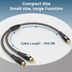 EMK RCA Splitter 2 Male to Female Extension Cable Dual Shielding Gold Plated Nylon Braided RCA Splitter 1 Female to 2 Male Cord Adapter Black/1ft/30CM