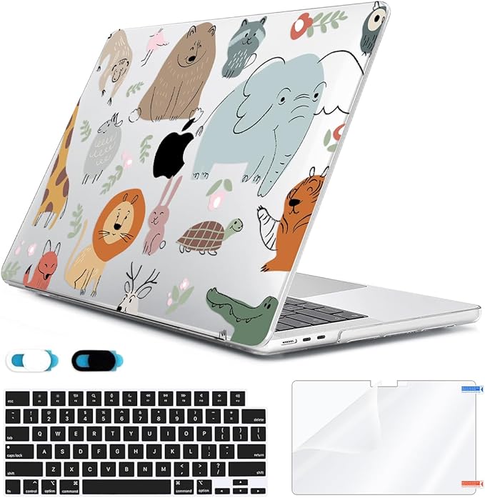 Compatible with 2025 2024-2022 MacBook Air 13 inch Case M4 A3240 M3 A3113 M2 A2681, Hard Shell&Keyboard Cover&Screen Film&Webcam Cover for New M4 Mac Air 13.6 inch with Touch ID, Cute Animal