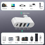 VIENON 4-Port USB 3.0 Hub [90/180 Rotatable], USB Splitter with 3 USB Ports & 1 USB C Power/Data Port, USB Extender for Laptops, Cars, iMac, MacBook Air, MacBook Pro