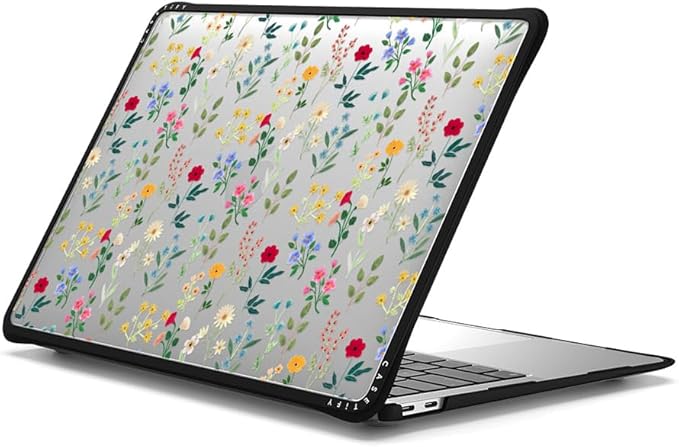 CASETiFY Impact MacBook Air 13" (M1/Intel) Case [Cushioned Impact Corners/Scratch-Resistant/Anti-Slip Grip] - Spring Botanicals 2 - Clear Black