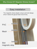 VKX Adjustable DIY Magnetic Window Screen, Fiberglass Mesh, Strong(720GS) Magnetic Strips, White Frames Grey Mesh, Suitable for Various Types of Screen Windows (45"x49")