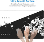 Japanese Life Death Keyboard Mat, Black White Japanese Anime Gaming Mouse Pad for Desk with Anti-Slip Rubber Base and Stitched Edges, Japanese Sakura Pagoda Sun Mouse Pad