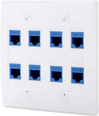 Cat6 Keystone Ethernet Wall Plate Female to Female - White (8 Port)