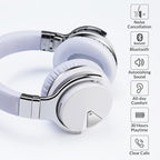 Silensys E7 Active Noise Cancelling Headphones Bluetooth Headphones with Microphone Deep Bass Wireless Headphones Over Ear, Comfortable Protein Earpads, 30 Hours Playtime for Travel/Work, White