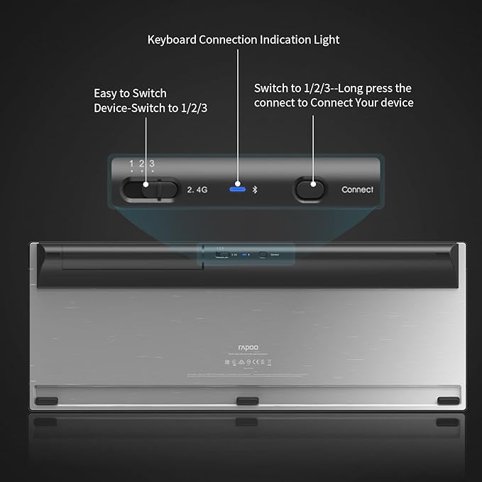 RAPOO Wireless Keyboard and Laser Mouse Combo,Multi Device (Bluetooth 4.0+3.0+2.4G) Keyboard and Mouse Set,Ultra-Slim Computer Keyboard Compact Design for Windows/Android/Mac OS