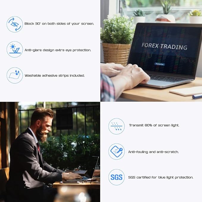 Computer Privacy Screen Filter for Widescreen Monitor - Anti-Glare, Blue Light Reduction, and Privacy Shield Protector - 20.1 Inch 16:10 Aspect Ratio