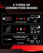 acer Wireless Gaming Headset, PS5 Headset with 2.4GHz for Ps5, Ps4, PC, Switch, Bluetooth 5.3 + 100Hrs Gaming Headphones with Noise Canceling Mic for Laptop, Mobile, Mac, 50mm Drivers (Red)