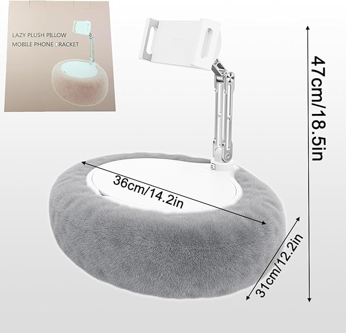 Pillow Stand Holder for Kindle Tablet iPad,Plush Mobile Phone Stand with a Snack Bowl with lid,Compatible with 4.7"-13" Phone, Tablet, iPad, iPhone, Google, Kindle, Samsung (Grey)