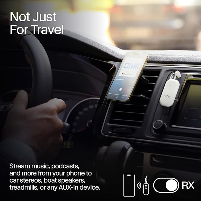 AirFly Pro 2 – Bluetooth Adapter for Airplane, Pair 2 AirPods or Wireless Headphones – 3.5mm AUX Bluetooth Transmitter and Receiver for Cars, Boats, Treadmills, TVs & More – Airplane Travel Essentials