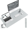 YSAGi Non-Slip Leather Desk Pad L Size, Waterproof Laptop Computer Desk Keyboard Mat, Table Protector Blotter Mat, Large Mouse Pad for Office/Work/Home/Decor(Silver-Grey, 35.4" x 17")