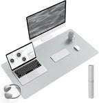 YSAGi Non-Slip Leather Desk Pad L Size, Waterproof Laptop Computer Desk Keyboard Mat, Table Protector Blotter Mat, Large Mouse Pad for Office/Work/Home/Decor(Silver-Grey, 35.4" x 17")
