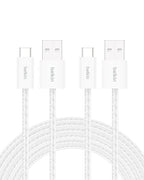 Belkin USB A to USB C Cable 2-Pack, 9.9ft, 15W - Type C Charger, iPhone Charger Cord, Soft, Braided, Flexible for iPhone 16 & 15, Galaxy S25, Pixel 9, iPad Pro, Airpods Pro, Switch & More - White