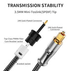 EMK 24K Gold-Plated Toslink to Mini Toslink Cable (10ft/3M) - Digital Optical Audio Cable with 3.5mm Mini Plug for Soundbar, Home Theater, TV - Silver SPDIF Fiber Optic Cord