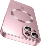 Magnetic for iPhone 15 Case [Compatible with MagSafe][Built-in Camera Lens Protector] Slim Soft Silicone Bumper Shockproof Metallic Shine Phone Case (Rose Gold)