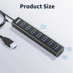 atolla Aluminum 7-Port USB 3.0 Hub with 1m Extension Cable - 5Gbps High-Speed Data Transfer for MacBook Pro, Laptop, PC, Gaming Setup