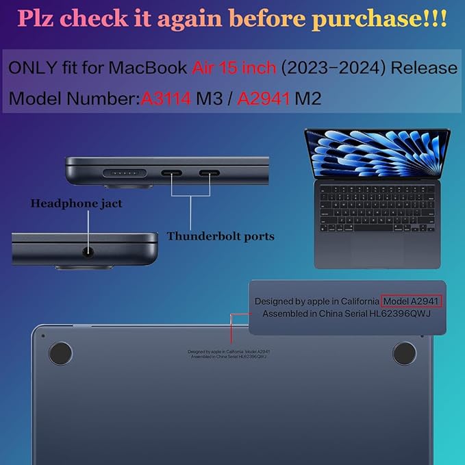 Teryeefi Compatible with MacBook Air 15 inch Case Release 2023 2024, Fits Model A3114/A2941,Design Pattern Slim Cover + Keyboard Cover + OTG Adapter for 15.3 inch MacBook Air M2 M3, Colorful Peonies