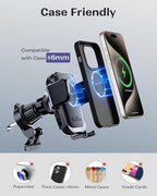 KPON Wireless Charger for Car, Car Phone Holder Charger Mount Qi Certified Auto Clamping 15W Fast Charging for Dashboard Air Vent Windshield Mount for Samsung Galaxy/iPhone 16 15 14 13 12 /Google/LG