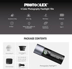 PHOTOOLEX 8400mAh Led Photography Flashlight with 4 Colors/10 Magnetic Pattern Gobos, Handheld Spotlight for Photography, 10W Rechargeable Fill Light for Photo, Content Creation, Video Recording