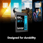 Lexar High-Performance 800x 64GB (2-Pack) SDXC UHS-I Memory Cards, C10, U3, V30, Full-HD & 4K Video, Up to 120MB/s Read, for Point-and-Shoot Cameras, Mid-Range DSLR, HD Camcorder (LSD0800064G-B2NNU)