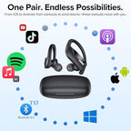 OCC Wireless Ear Hook Sport Earbuds, Bluetooth Headphones with Mic, IPX5 Waterproof, 80H Playtime, Deep Bass, Secure Fit for Running Gym Workout - Black