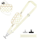 Clip and Go Strap for Phone with Wallet Crossbody, Adjustable Phone Lanyard with Detachable RFID Wristlet Wallet, Phone Strap with Phone Tabs for All Phones, Cream Checkered (L)