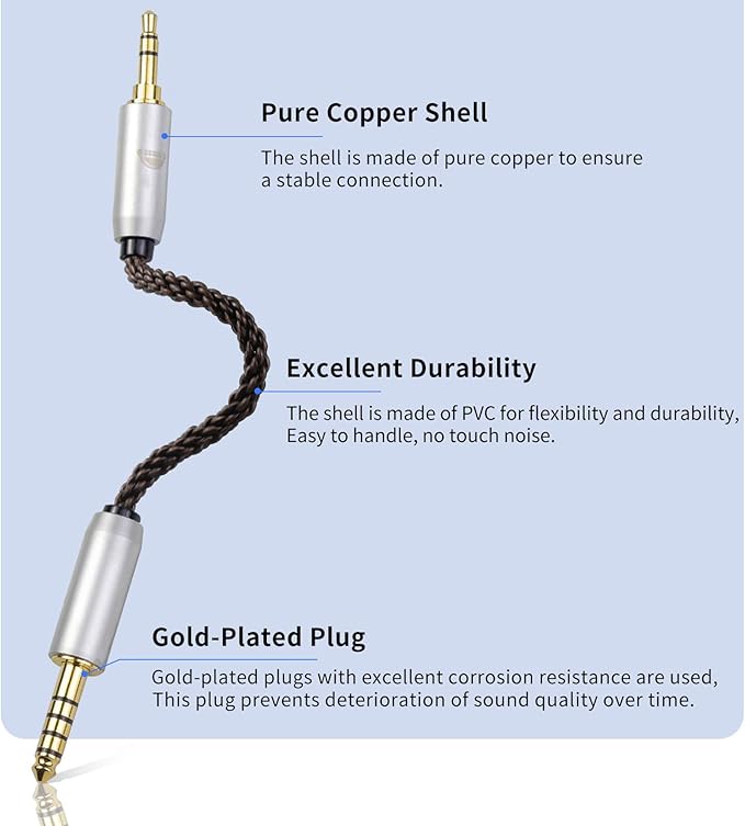 okcsc 4.4MM Male to 2.5MM Male Ultra Short Hifil Male to Male AUX Audio Cable OFC Pair Recording Cable Wire-Breakage-Prevention Design Adoption of 8-Core Braided Structure 5.82 inch