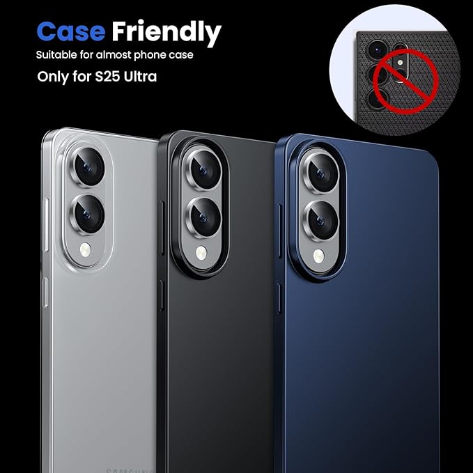 WSKEN for Samsung Galaxy S25 Edge Camera Lens Protector - Edge Thin Case Friendly, 9H Shatterproof Tempered Glass with Aluminum Metal Circle Camera Screen Protector Cover Accessories, Silver