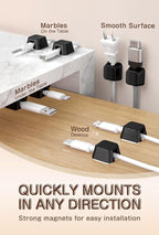 Maveek Magnetic Cord Clips, Cable Holder Magnet Silicone Cord Organizer Keyboard Keys Square Cable Management for Charging USB C Ethernet HDMI Home Office Car TV Cables (5 Pack, Black)