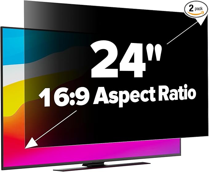 [2-Pack HD Computer Privacy Screen 24 inch, Upgraded Monitor Privacy Screen for 16:9 Widescreen Removable Anti Glare Computer Screen Cover and Blue Light UV-Blocking Screen Privacy Filter