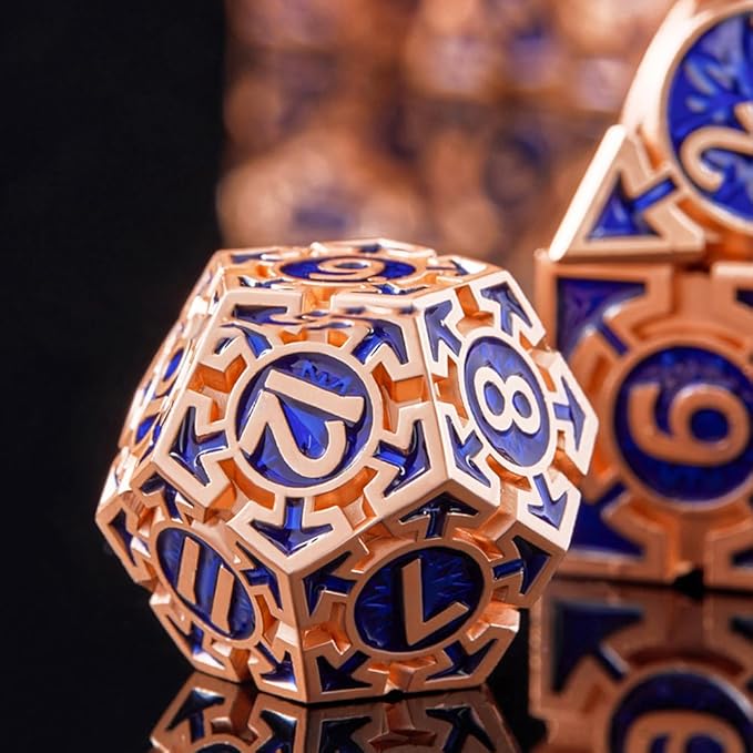 Rare Rose Gold 7-Die Metal DND Dice Set, D and D Dice with Gift Box, Role Playing Game Dice Polyhedral Metal Dice D20 D12 D10 D% D8 D6 D4 for Pathfinder Warhammer MTG RPG Board Game