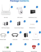 ZOSI 8 Channel 3K Wi-Fi 6 Security Camera System with 128G Memory Card for 24/7 Record, 4 x 5MP Pan Tilt WiFi Camera with Auto Tracking, Color Night Vision, Plug-in, AI Person Detect, 2-Way Audio
