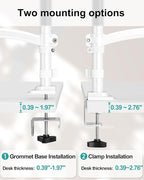 Dual Monitor Stand for Desk, Taller Monitor Arms for 2 Screens up to 32 inch, Ergonomic Adjustable Gas Spring Double Computer Monitor Mount, Holds 4.4-22lbs, VESA 75/100mm, White, Freelift