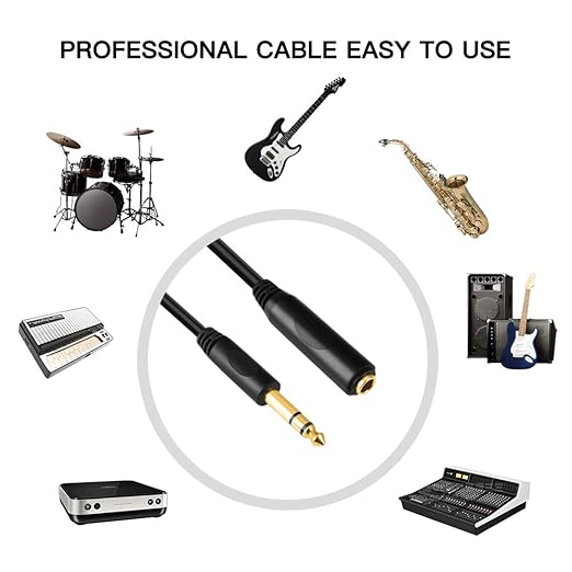 Devinal 6.35mm 1/4" inch TRS Plug Male to 1/4 Female Headphone Guitar Extension Cable Cord, Gold Plated Audio Cable Stereo Extender, 20 feet (6 M)