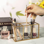 NIUBEE Acrylic Pen Holder 3 Compartments, Gold Pencil Organizer Cup for Countertop Desk Accessory Storage