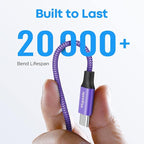 etguuds 4ft USB A to USB C Cable 3A Fast Charging, 2-Pack USB A to USB Type C Charger Cord for iPhone 16 15 Pro/Pro Max/Plus, for Samsung Galaxy S24 S23 S22 S21 S20 S10 A55 A54 Flip Note, Moto, Purple