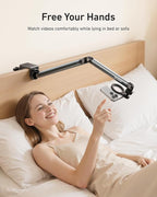TELESIN Magnetic Phone Holder For Desk and Bed - Strong Magnetic - Tablet Stand Holder With Long Arm - 360° Freely Adjustable Rotation Base - Upgraded Silicone Clamp for IPhone, Android & IPad Series