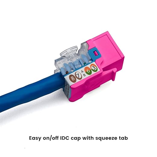 trueCABLE Cat6 Keystone Jack, Unshielded (UTP), 90 Degree Punch-Down, PoE++ (4PPoE) 100W, UL Listed, ETL Verified, ANSI/TIA Certified, Modular RJ45 Female, Pink, 12 Pack