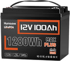 12V 100Ah LiFePO4 Lithium Battery MAX PLUS, 15000+ Deep Cycle Battery, Built-in 110A BMS with Low-Temp Protection, Ideal for RV, Marine, Trolling Motors, Off Grid etc.