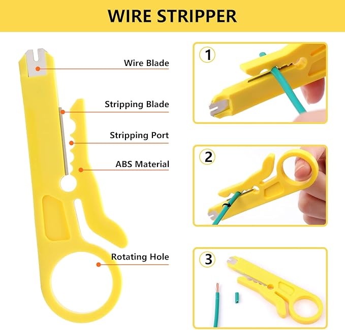 Delgada RJ45 Ethernet Crimping Tool kit,4in1 Professional Cutter Stripper Network Crimper for RJ-11,6P/RJ-12,8P/RJ-45 Crimp,with 20pcs Cat5 Cat5e RJ-45 Connectors-20PCS Covers-1 Network Wire Stripper