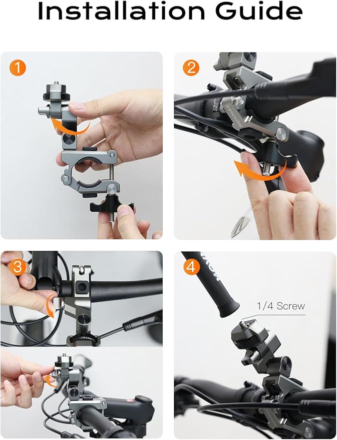 Movmax Super Camera Clamp Mount Compatible with GoPro Max Hero, DJI Osmo 360 Action 5 Pro 4 3, Insta 360 X4 X5, Camera Mount Clamp, Action Camera Accessories for Round Tube E-Bike/Bicycle/Motorcycle.