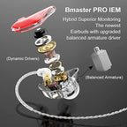 BASN in-Ear Monitors, Bmaster Triple Driver HiFi Stereo Noise-Isolating with Enhanced Bass for Musicians Stage/Audio Recording(PRO Red/Black)