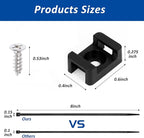 Cable Zip Tie Mounts Kit - 60 Set Wire Cable Clips Organizer Holders with 8" Cable Ties, Saddle Type Mounts Base and Tapping Screw, Black