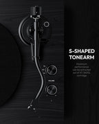 SoulBox S1 Vinyl Record Player with Stereo Speakers, Turntable with Built-in Preamp, S-Shaped Tonearm, 33/45 RPM - Black