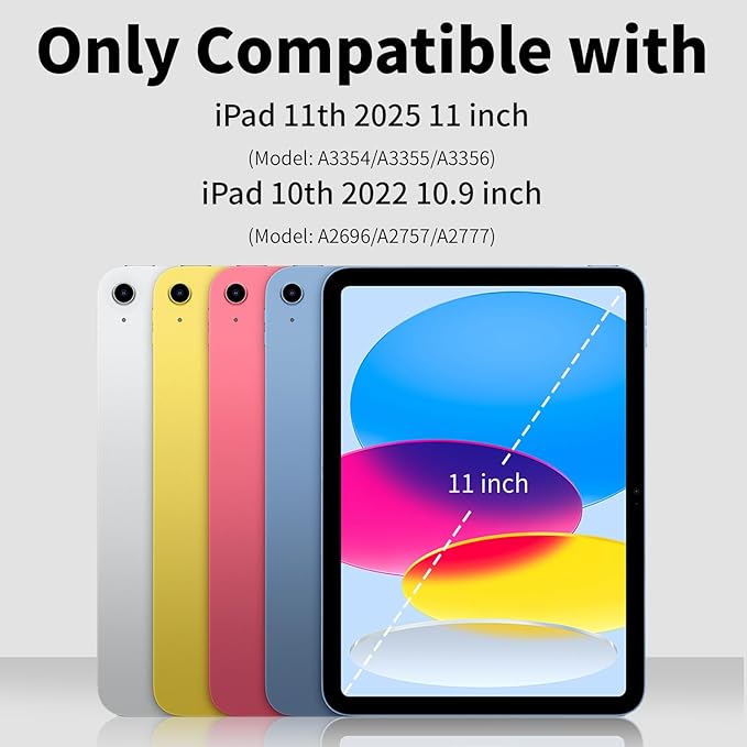 JKSML for iPad(A16) 11th/10th Generation Case with Keyboard (11/10.9 inch) 2025/2022, 7 Color Backlight Detachable Bluetooth Cover with Trackpad, Flip Stand Case Thin with Pencil Holder, Baby Pink