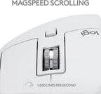 Logitech MX Master 3S for Mac - Wireless Bluetooth Mouse with Ultra-Fast Scrolling, Ergo, 8K DPI, Quiet Clicks, Track on Glass, Customization, USB-C, Apple, iPad - Pale Grey