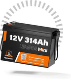 12V 314Ah (300Ah) LiFePO4 Lithium Mini Battery, Max. 4019Wh Energy, 15000+ Deep Cycles, 100A BMS Lithium Iron Phosphate Rechargeable Battery Great for RV, Marine and Off Grid Applications