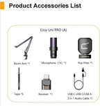 COMICA Wireless USB Microphone for Computer and Smartphone,48kHz/24bit RGB Cardioid Condenser Gaming Mic for Podcasting,Streaming,Recording with Boom Arm Stand-Black (EJoy Uni Pro A)